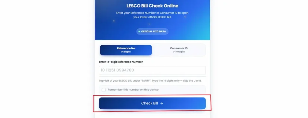 Press Check Bill in LESCO Bill Checker